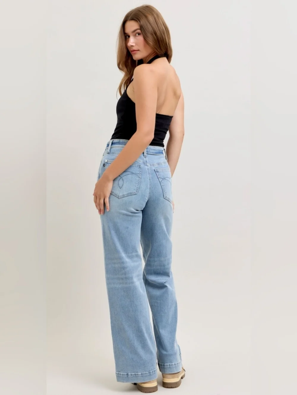 Judy Blue MR Light Wash Retro Wide Leg Jeans Button Fold Over Waist Various NEW - Picture 11 of 16